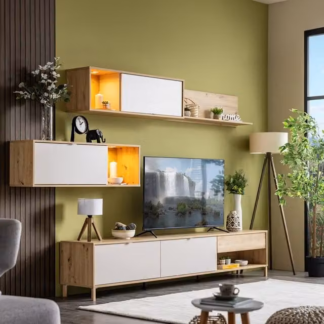 Dorel Home Norwich Entertainment Centre in Artisan Oak and Cashmere Natural