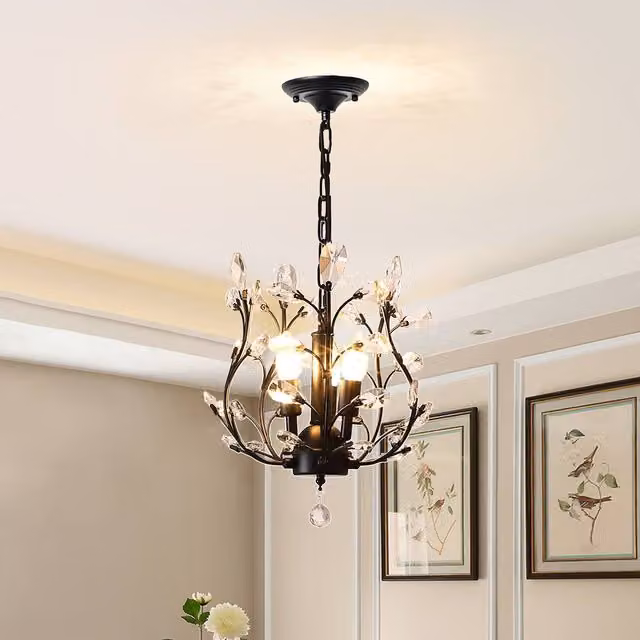 NIVOR Vintage Black 3-Light K9 Crystal Chandelier Ceiling Pendant Lamp with E14 Socket – 1