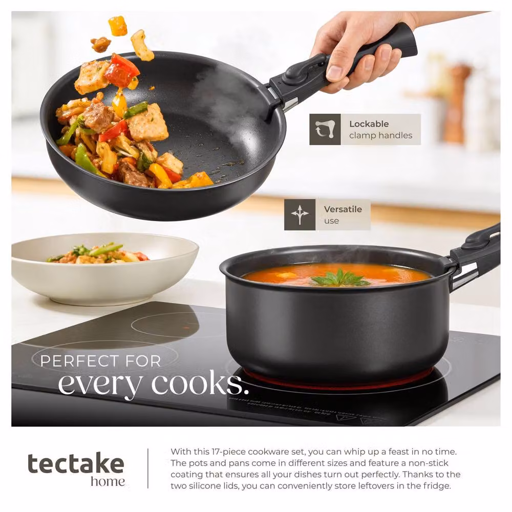 tectake Una/Parma Kitchen Starter Set with Non-Stick Frying Pan and Lid in Multicolour – 3