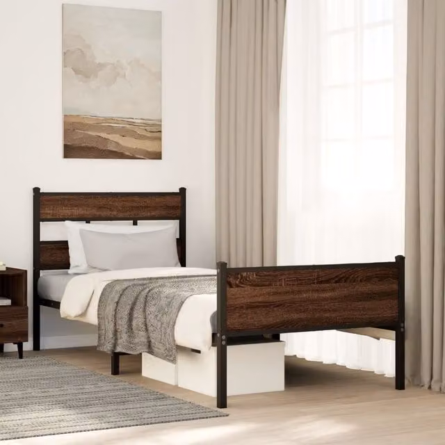 Berkfield Home Single Bed Frame in Brown Oak, W/D/H: 90 x 190 cm