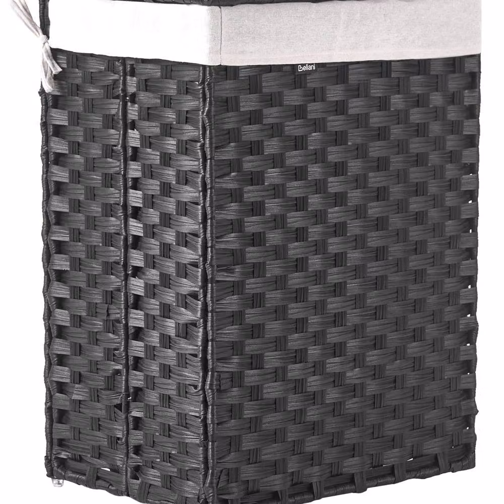 Wyld and Coco Wicker Laundry Basket with Lid and Removable Liner, 83L, Black – 2