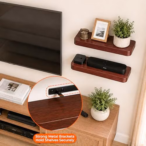 Innoteck Set of 2 Modern Straight Floating Wall Shelves in Walnut – 6