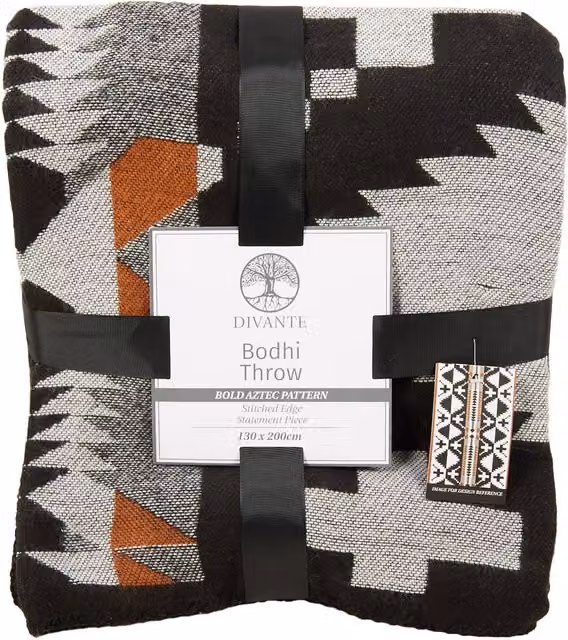 Divante Bodhi Aztec Geometric Boho Throw in Multicolour and Black
