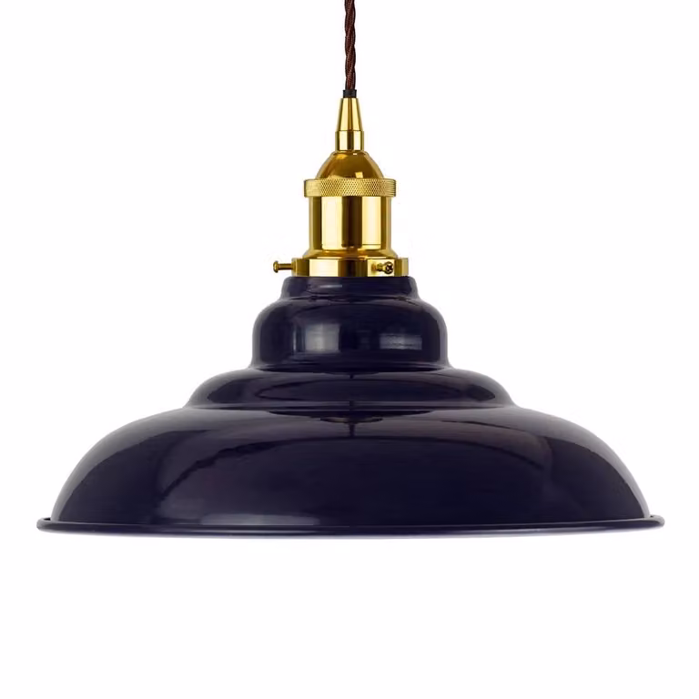 SE Home St Edmund's Navy Blue Enamel Pendant Light with Gold and Brown Twisted Details