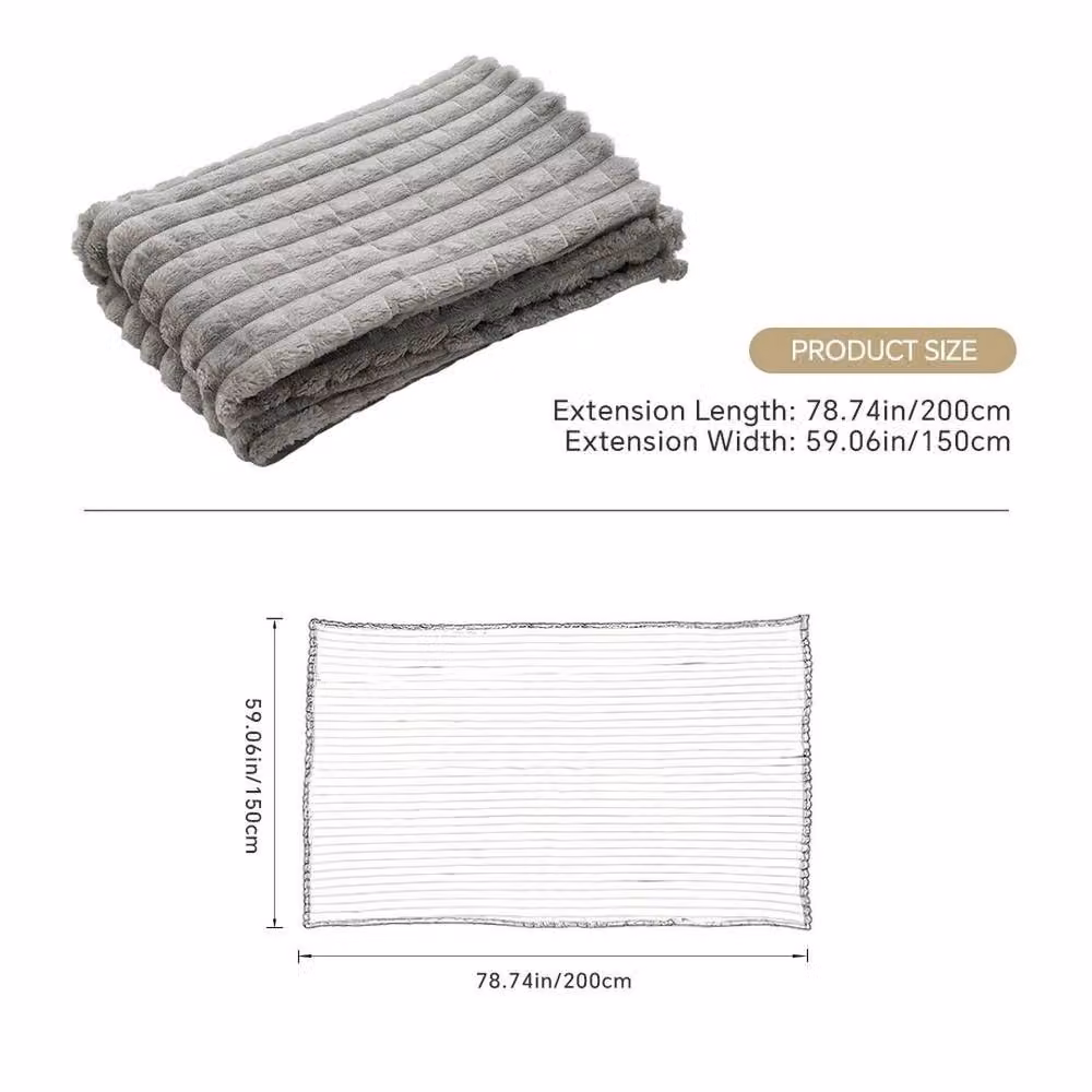 Pawnora Grey Striped Fleece Soft Sofa Bed Blanket, W: 150 cm, L: 200 cm – 2