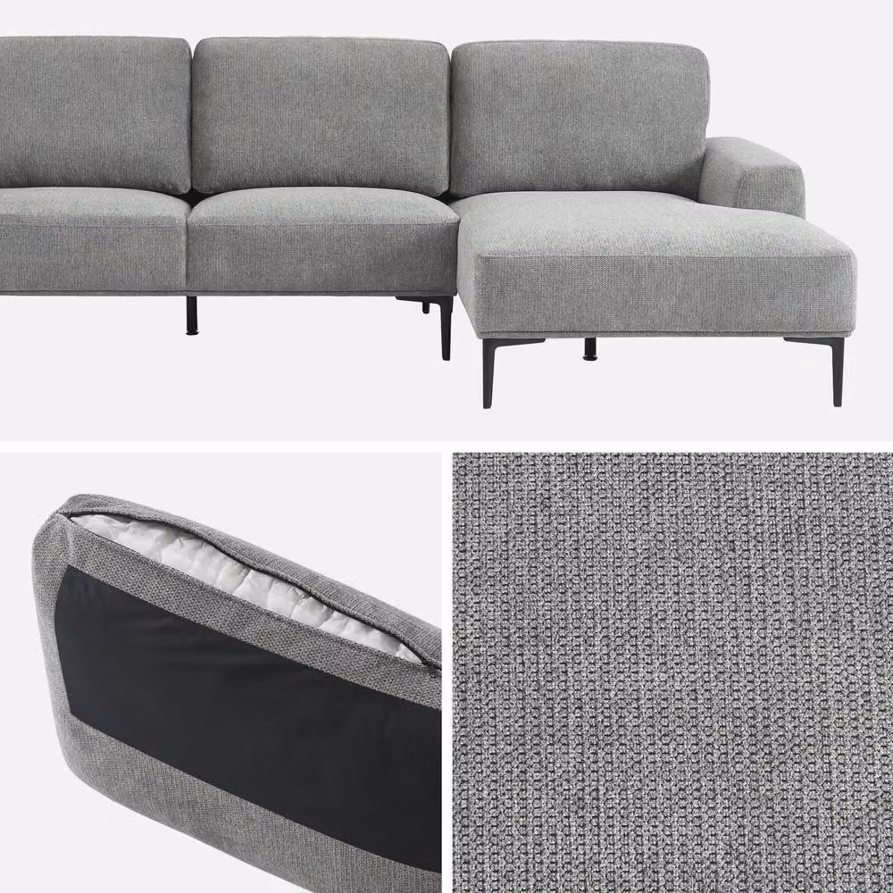 Sweekeek 3-Seater Right-Hand Corner Sofa in Grey Fabric and Metal, W: 260 cm, D: 162.35 cm, H: 77 cm – 3