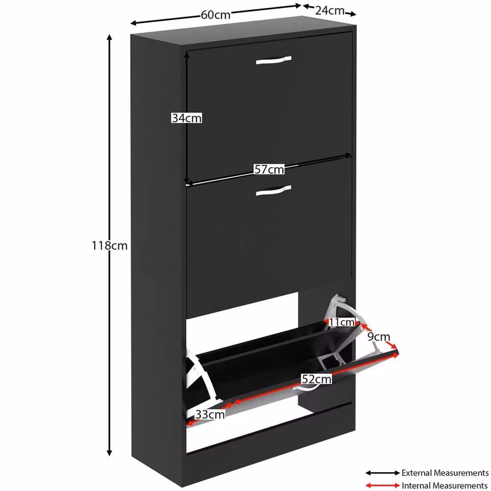 SPETLEK Modern 3 Drawer Black Matt Shoe Cabinet Storage Cupboard – 1