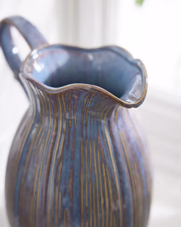 Dibor Luxury Aegean Blue Fluted Ceramic Indoor Flower Jug – 2