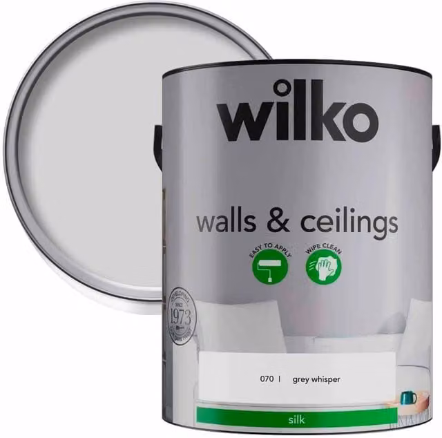 wilko Walls and Ceiling Silk Emulsion Paint, Grey, 5 l