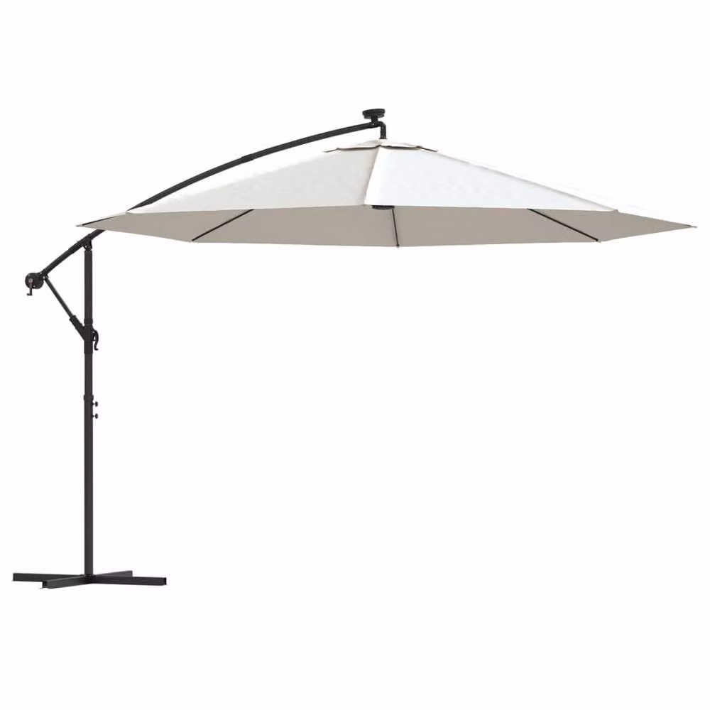 Berkfield Home Cantilever Garden Umbrella with LED Lights and Metal Pole, Beige Sand, 350 cm – 2