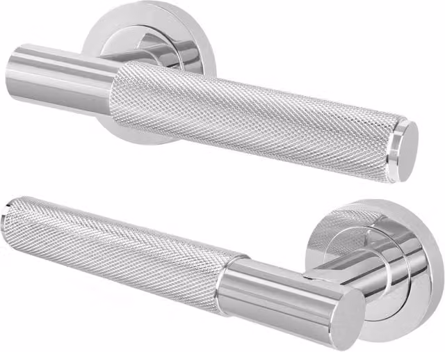 AFIT Polished Chrome Knurled Internal Lever Door Handles with Round Rose, 1 Pair, Silver