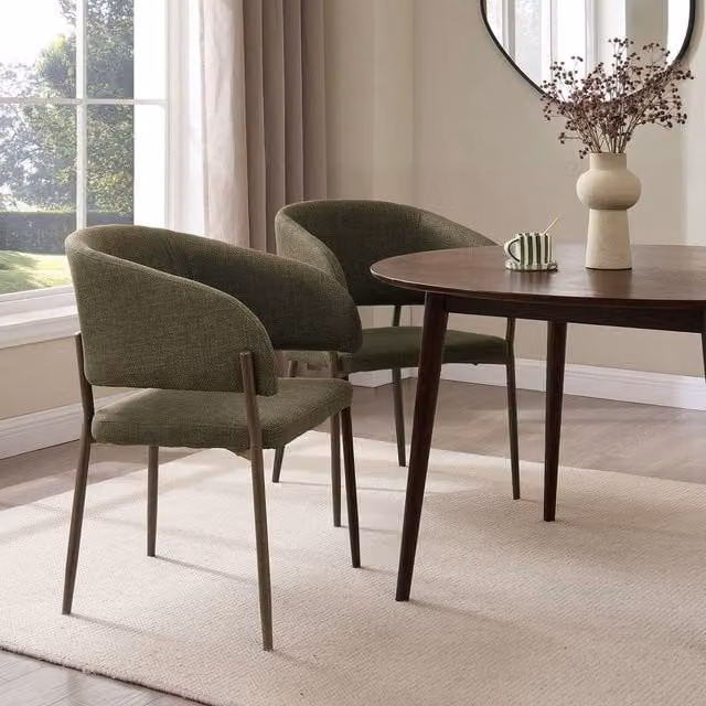 VonHaus Oxford Upholstered Dining Chairs in Green, Set of 2 – 1