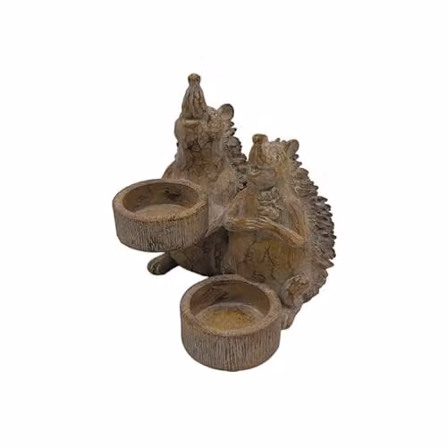 Straits Wood Effect Hedgehog Tealight Holder in Brown