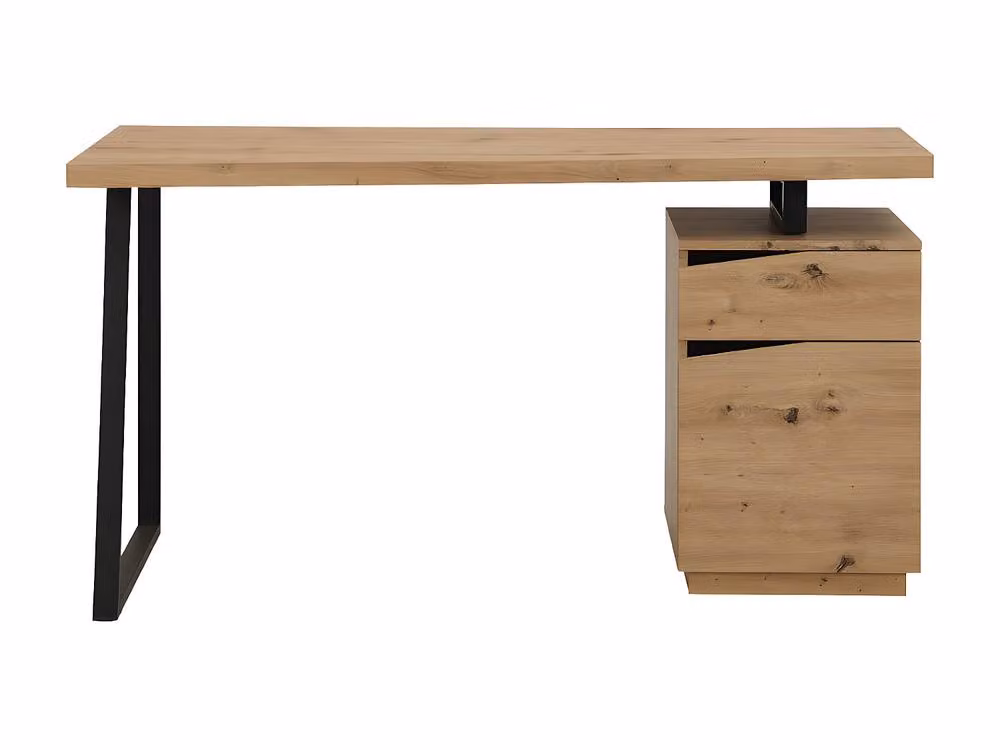 Vente-unique GOTAMA Writing Desk with 1 Drawer and 1 Door in Oak and Black, W/D/H: 140 x 60 x 75 cm – 2