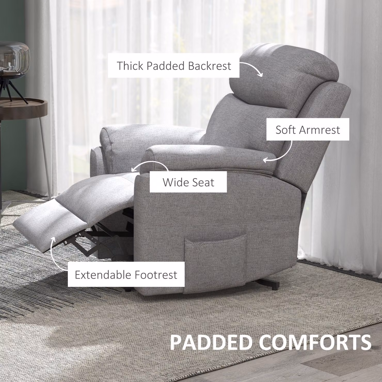 HOMCOM Power Lift Recliner Chair for Seniors in Grey Fabric with Metal Frame – 6