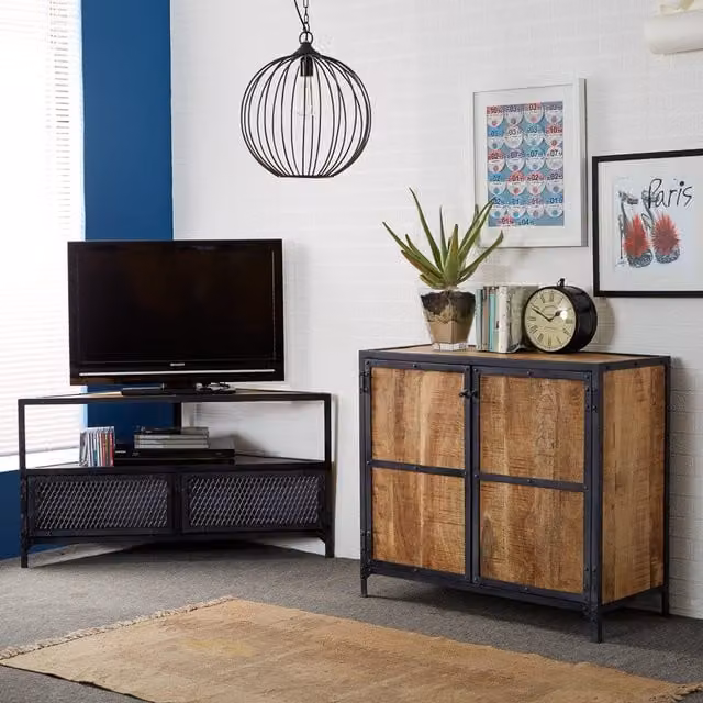 IH Design Industrial Wood Small Sideboard in Brown