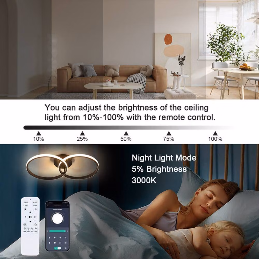 COMELY Modern Round LED Ceiling Light, 38W Dimmable with Remote Control, Black – 3