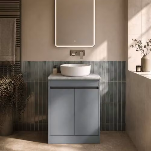 Balterley Modern 2 Door Freestanding Bathroom Vanity Unit with Worktop, Grey, W/D/H: 60 x 39.5 x 83.5 cm – 3