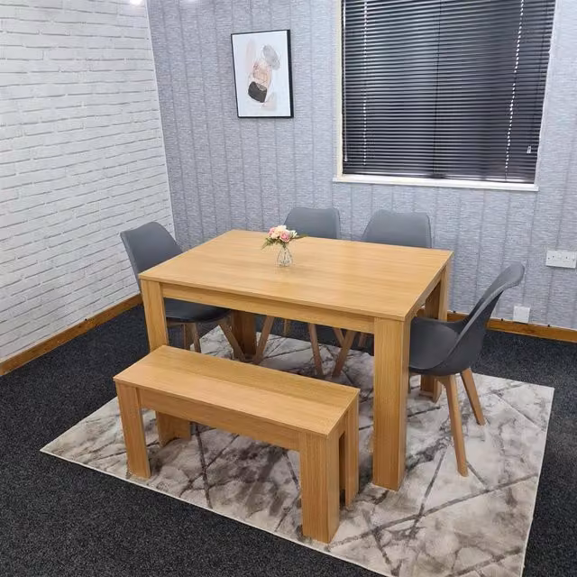 Kosy Koala 6 Seater Dining Set with Rectangular Brown Table, 4 White Gem Chairs and Bench