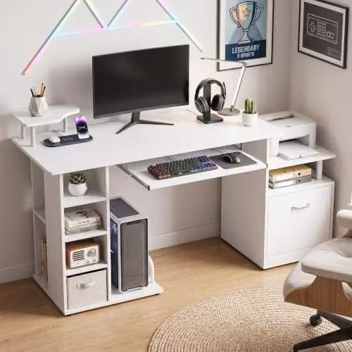 HOMCOM Modern Computer Desk in White and Silver, W/D/H: 120 x 60 x 76 cm – 5