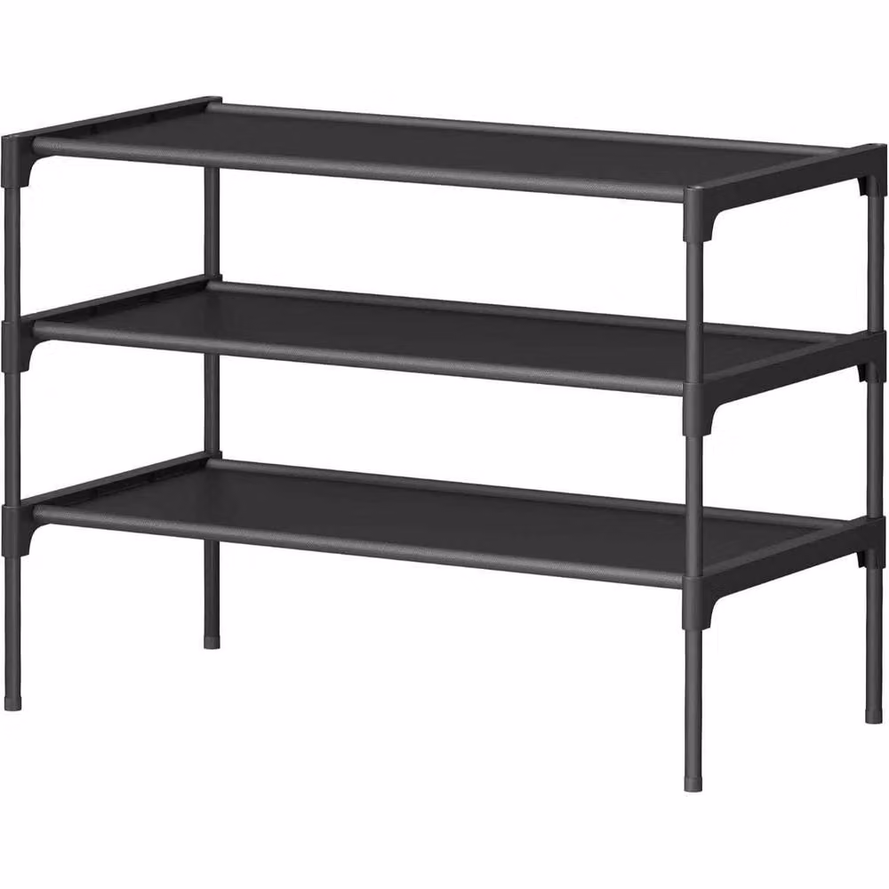 The Bazaarist 3 Tier Shoe Rack with Metal Frame and Fabric Shelves in Jet Black – 2