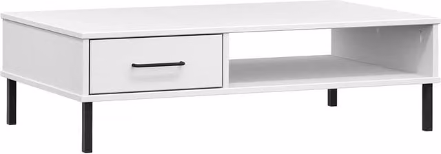 Berkfield Home Oslo Rectangular Coffee Table in White Solid Pine Wood with Metal Legs – 1
