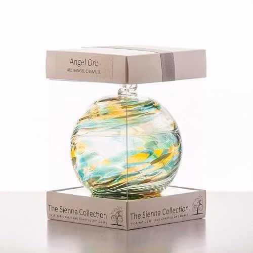 Sienna Glass Archangel Chamuel Angel Orb Hanging Glass Ornament in Green and Multicolour, 10 cm – 3