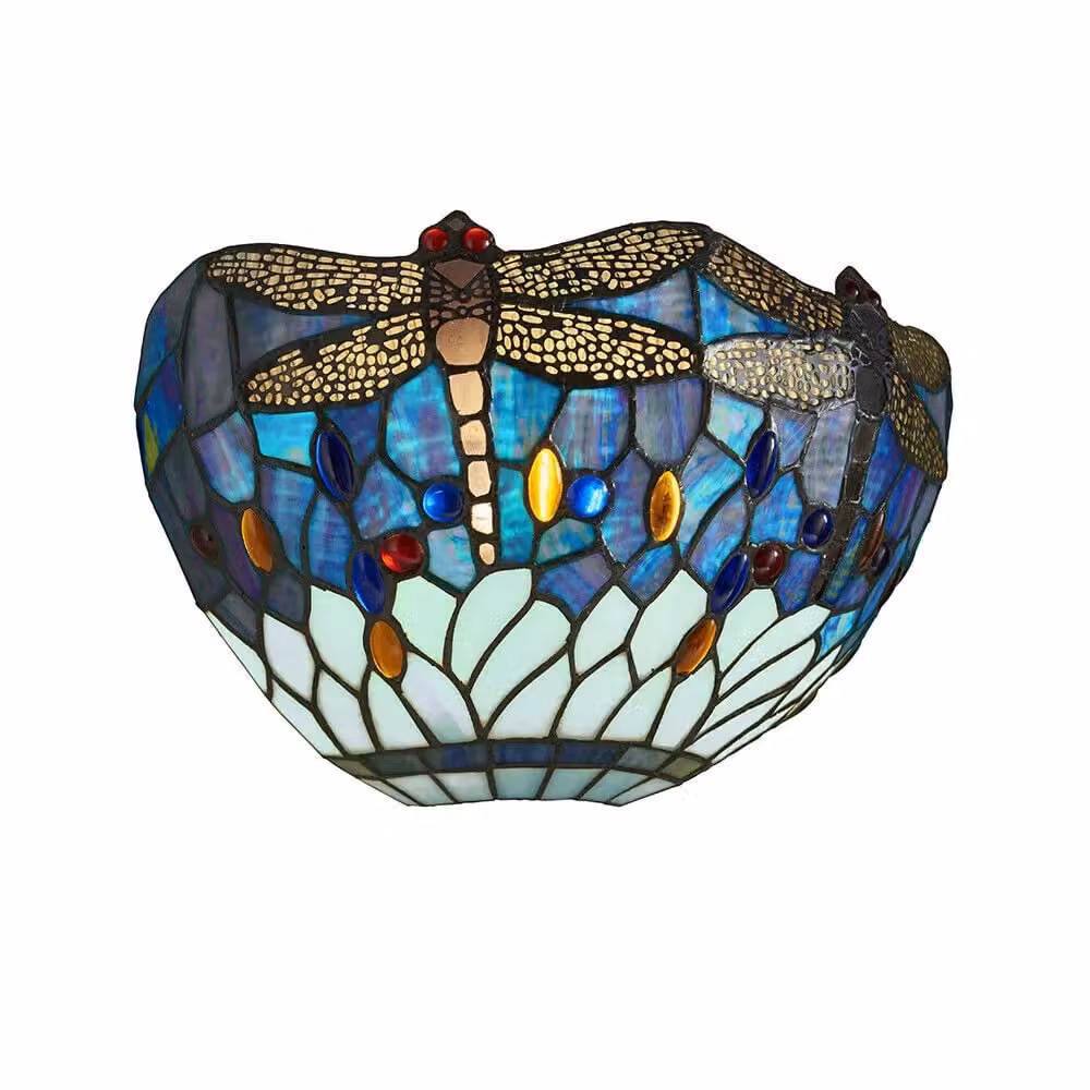 Loops Tiffany Glass LED Wall Light in Black and Multicolour with Dragonfly Design – 4