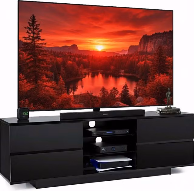 AVITUS Modern Glossy Black TV Cabinet for up to 65 inch TVs, W/D/H: 158 x 40 x 48 cm