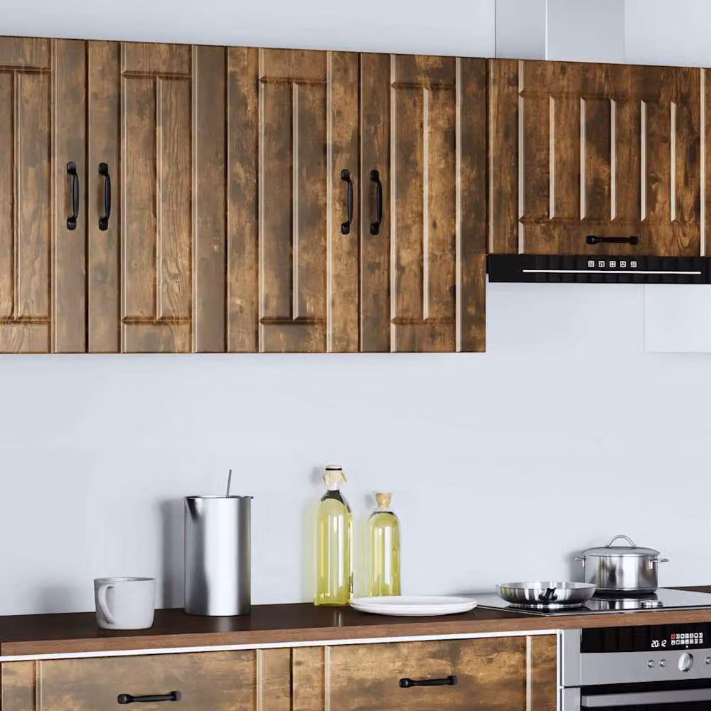 Berkfield Home Lucca Wall Mounted Kitchen Cabinet in Smoked Oak Brown with Glass Doors – 2