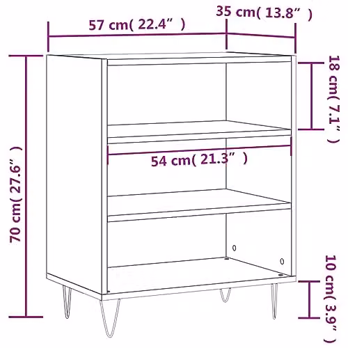 vidaXL Modern Black Sideboard in MDF and Metal, W/D/H: 57 x 35 x 70 cm – 3