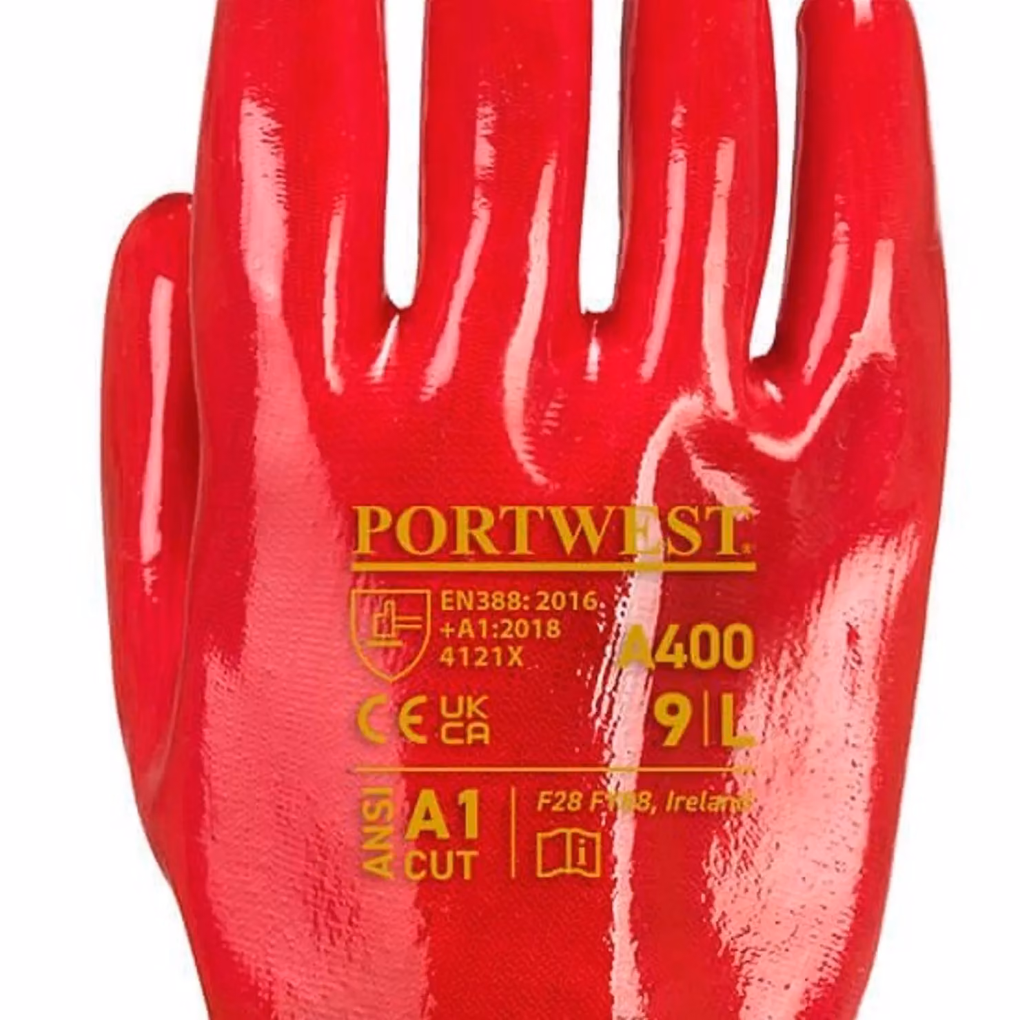 Portwest A400 Red PVC Safety Gloves with Knitted Cotton Cuff, Size: Medium – 2