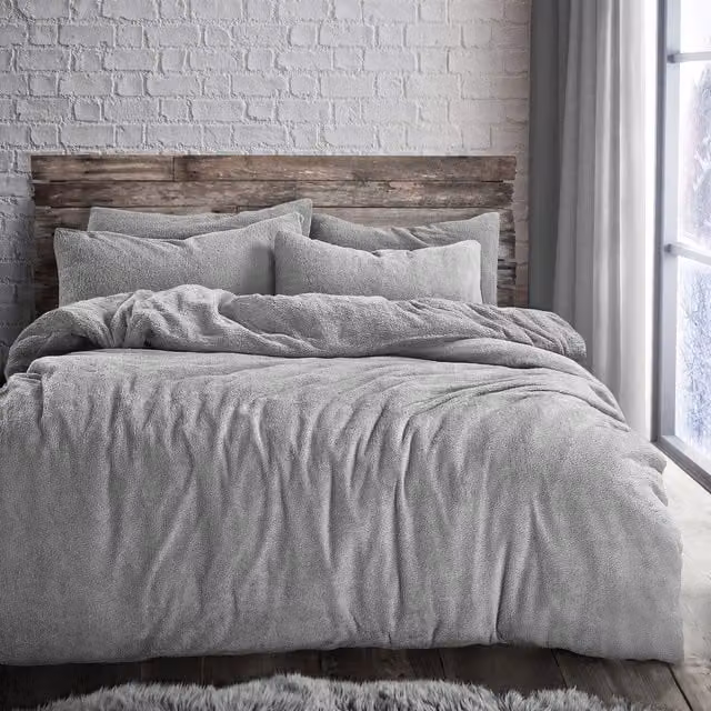 VELOSSO Grey Hygge Thermal Fleece Duvet Set and Pillowcase, W: 140 cm, L: 200 cm