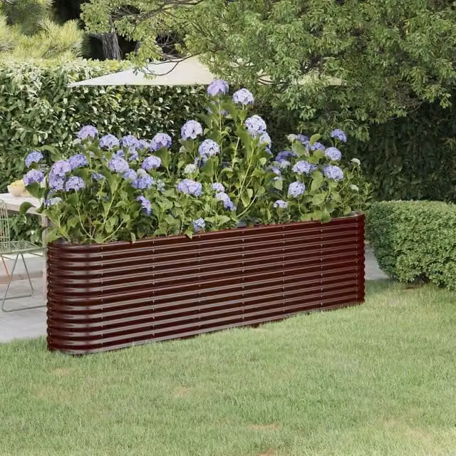 Berkfield Home Garden Powder-coated Steel Raised Bed in Brown, W: 260 cm, D: 40 cm, H: 68 cm – 1