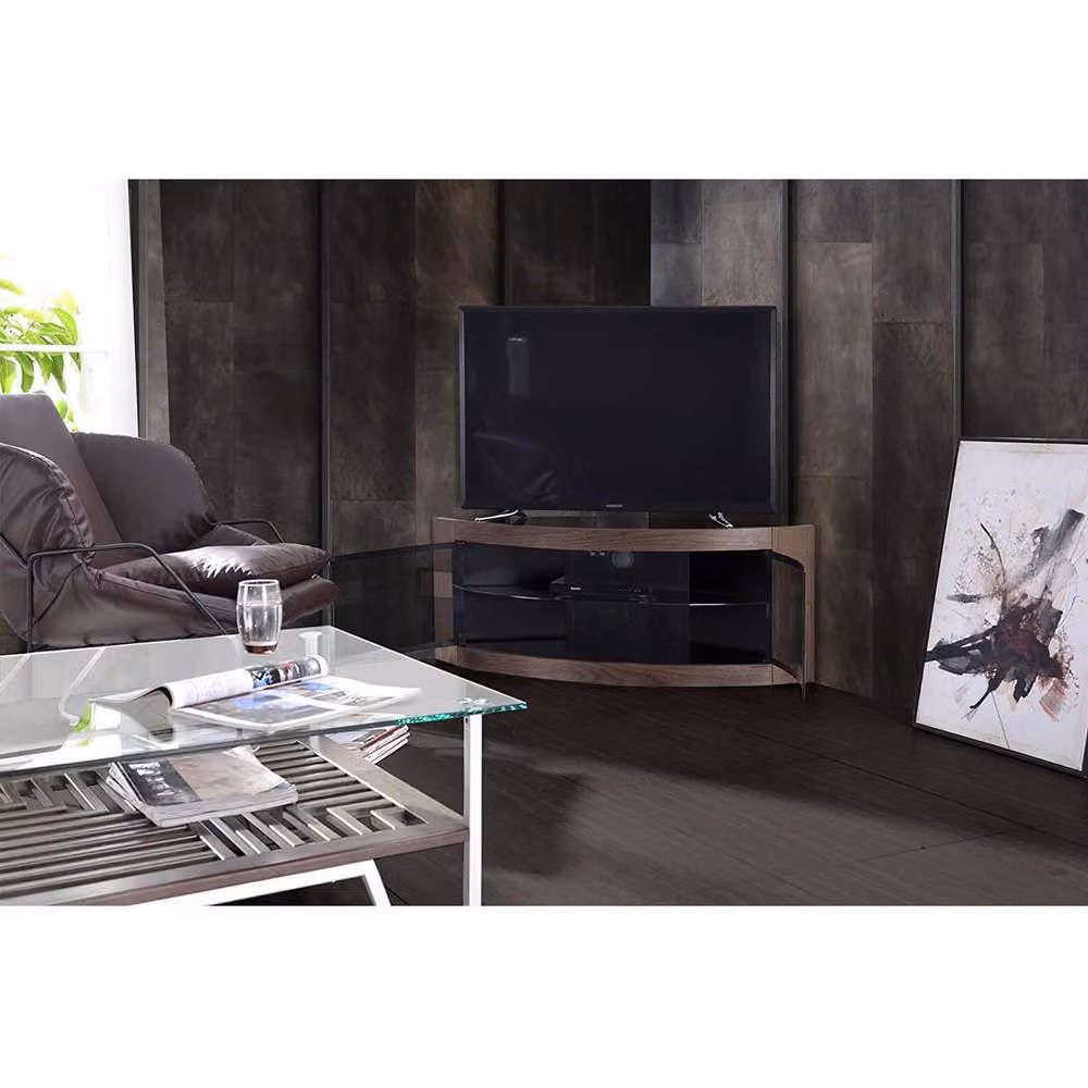 Centurion Supports PANGEA Beam-Thru Curved Tru-Corner TV Cabinet for 32-55 inch Flat Screens, Brown, W: 118.0 cm, D: 45.0 cm, H: 45.0 cm – 4