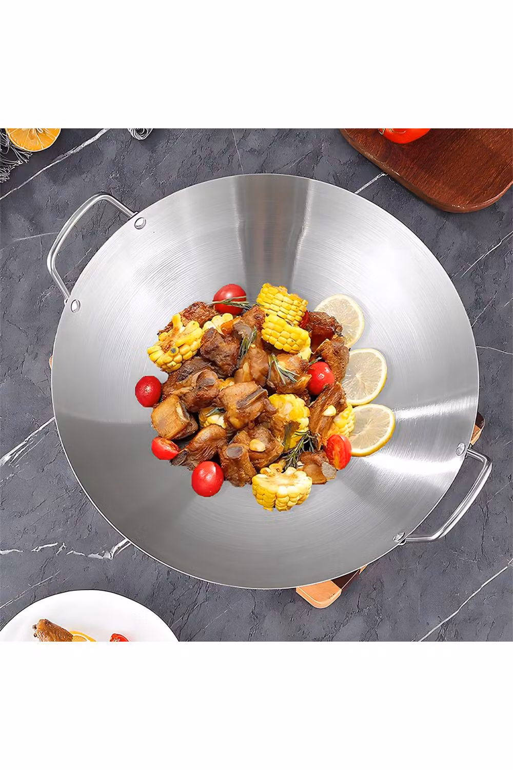 Living and Home Stainless Steel Wok in Silver – 5