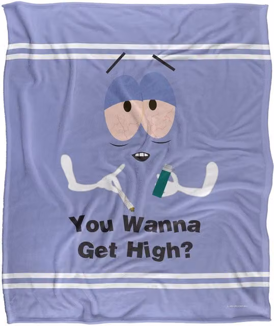 South Park Towelie Wanna Get High Super Soft Fluffy Throw Blanket, White, W/D: 152 x 127 cm – 1