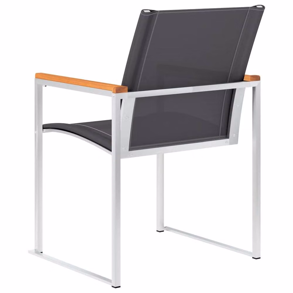 Berkfield Home Set of 2 Grey Acacia Wood and Textilene Garden Chairs with Stainless Steel – 2