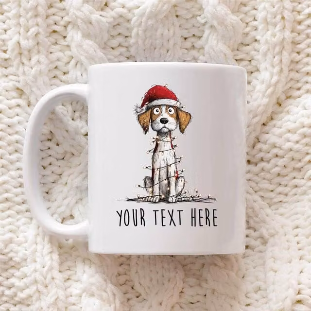 60 SECOND MAKEOVER Personalised Beagle Christmas Lights Santa Hat Ceramic Mug in White – 1