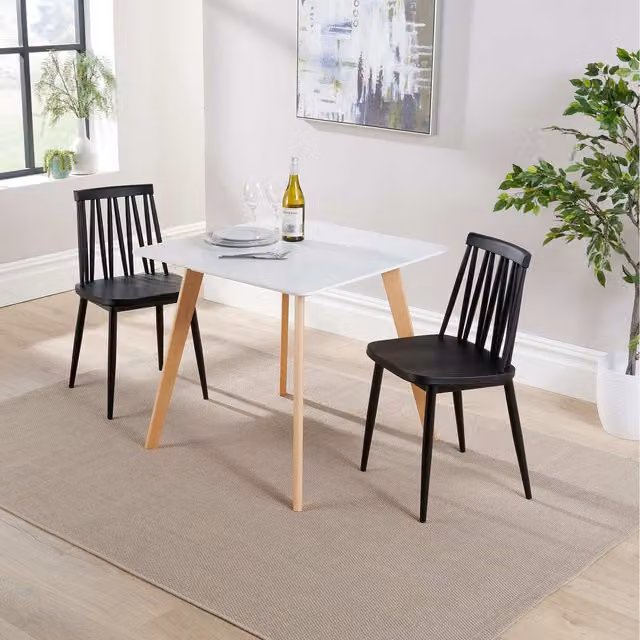 Home Source Trinity Square Dining Set with Trinity Table and 2 Lucy Chairs in Black and White