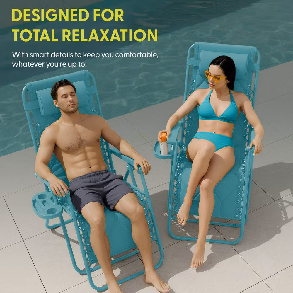 Keplin Set of 2 XXL Premium Heavy Duty Quilted Zero Gravity Chairs in Mint Green and Turquoise – 5