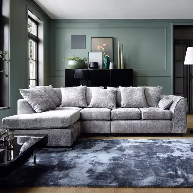 Abakus Direct Harriet Large Left Facing Corner Sofa in Light Grey Crushed Chenille Fabric