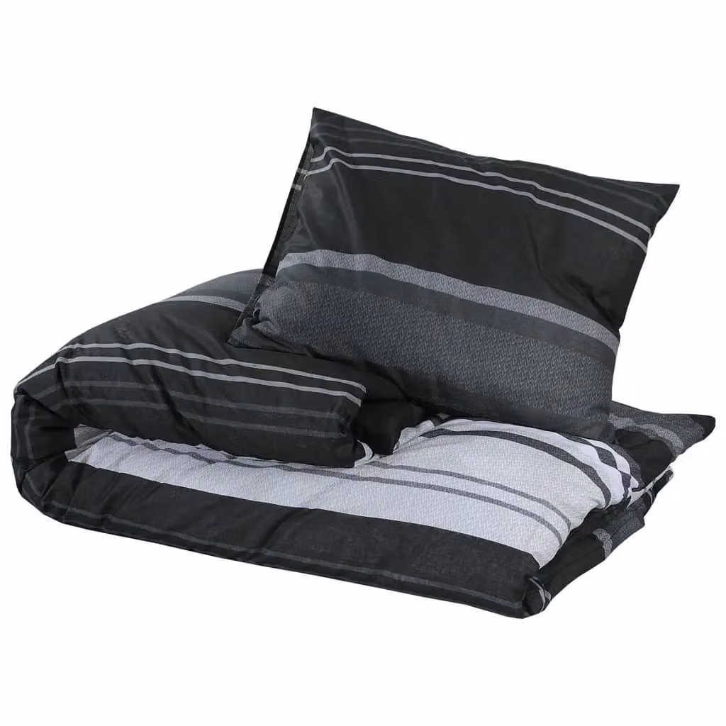 Berkfield Home Striped Cotton Duvet Cover and Pillowcase Set in Black and White, 200 x 200 cm – 3