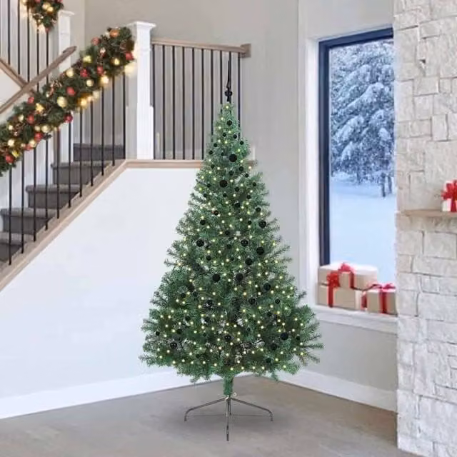 Berkfield Home Artificial Pre-lit Christmas Tree in Green, Height: 240 cm – 1