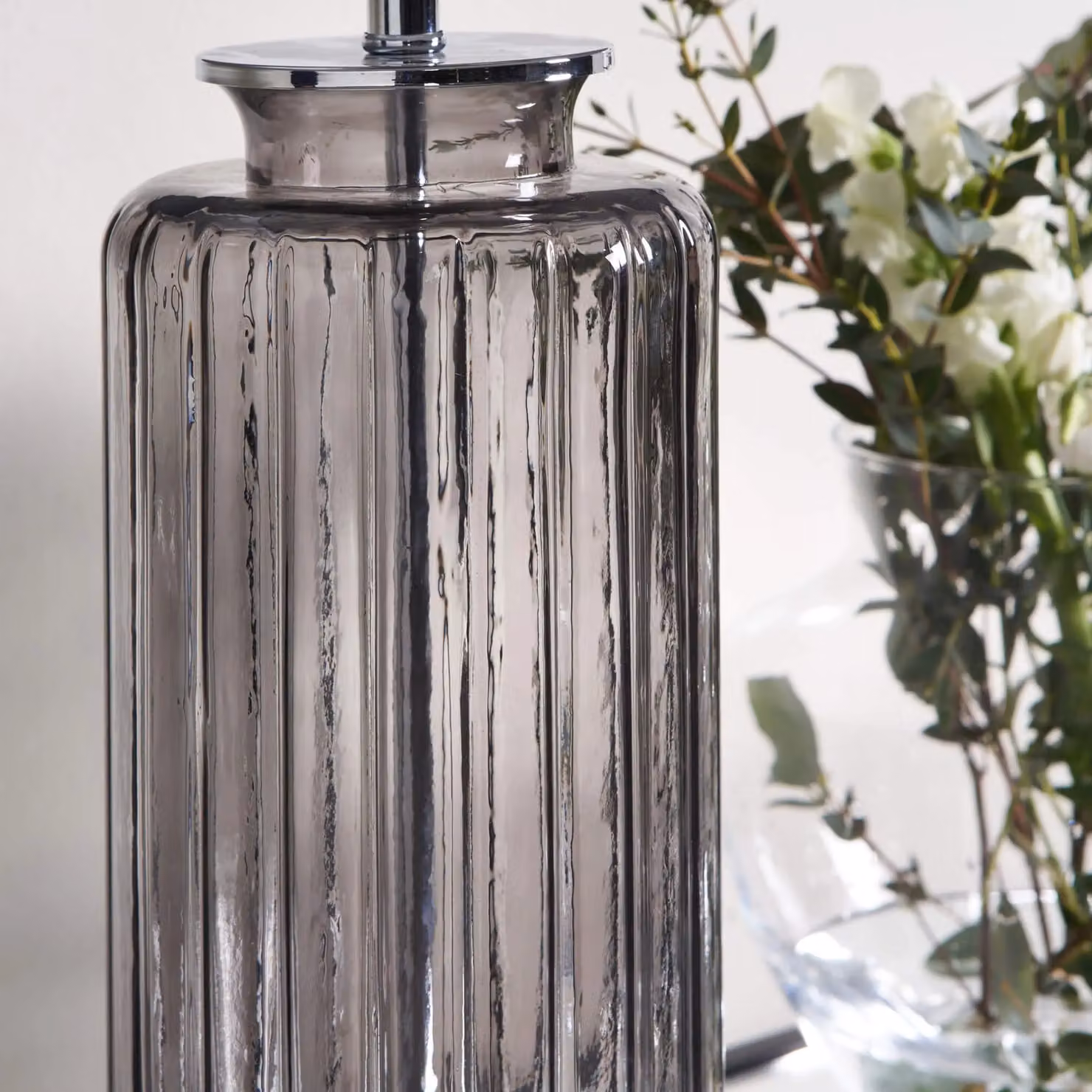 Pagazzi Brock Grey Smoked Glass Table Lamp in Black – 3