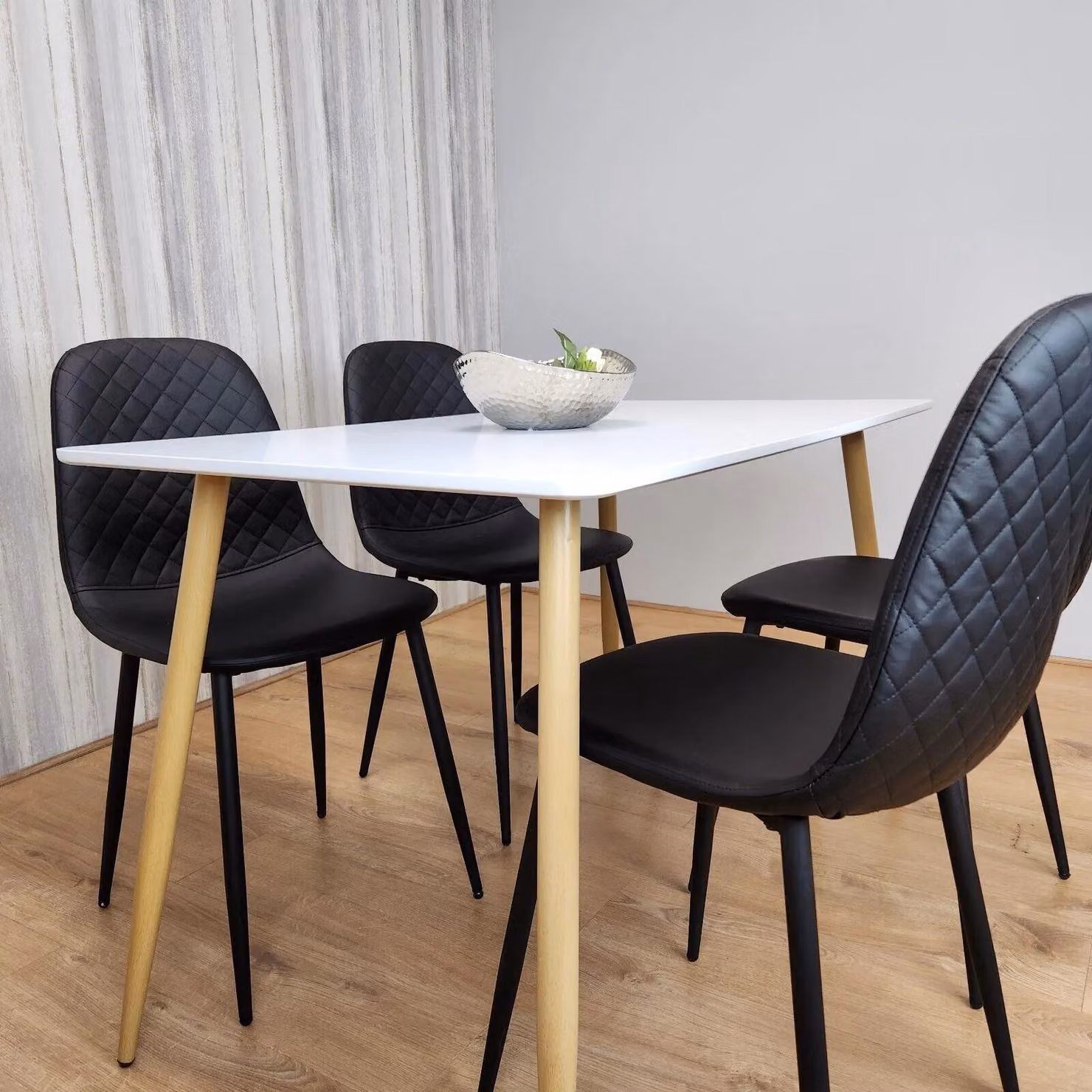 Kosy Koala Modern Rectangular Dining Table Set with 4 Black Chairs, Brown and White – 5