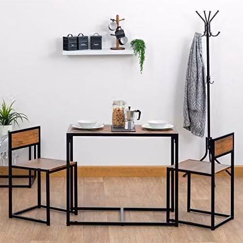 Harbour Housewares Brown and Black 2 Seater Compact Dining Set with Table and 2 Chairs