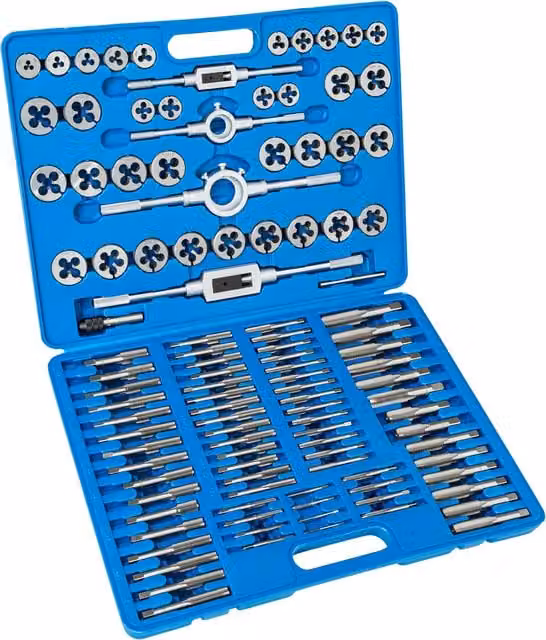 tectake 110-Piece Tap and Die Set in Blue with Plastic Case