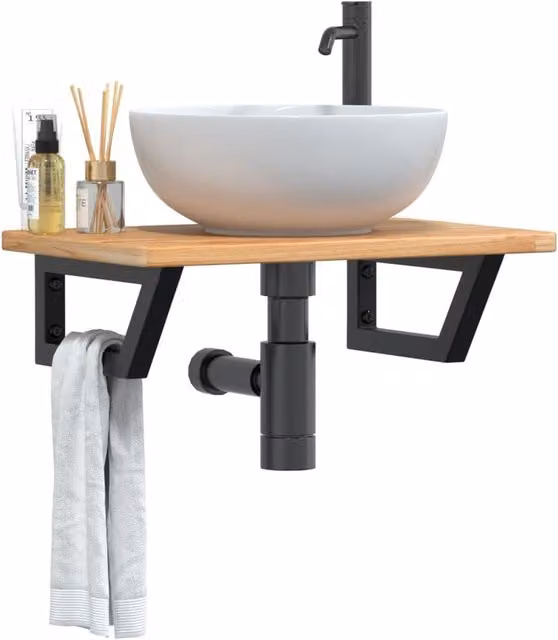 Berkfield Home Wall Mounted Basin Shelf in Brown Oak and Steel – 1