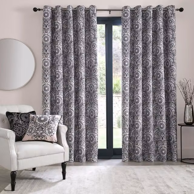 Laurence Llewelyn-Bowen Romilly Floral Jacquard Blackout Eyelet Curtains, Natural, Width: 168 cm, Drop: 137 cm – 1